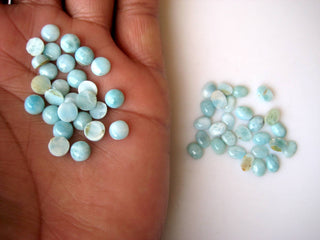 25 Pieces 5mm To 7mm Natural Larimar Round/Oval Shaped Blue Color Smooth Flat Back Loose Cabochons GDS1048/15