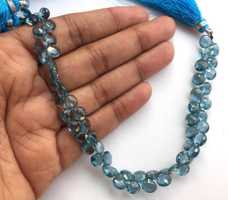 AAA London Blue Topaz Faceted Heart Shaped Briolette Beads, 4mm To 7mm Blue Topaz Beads, 7.5 Inch Strand, GDS1049/12