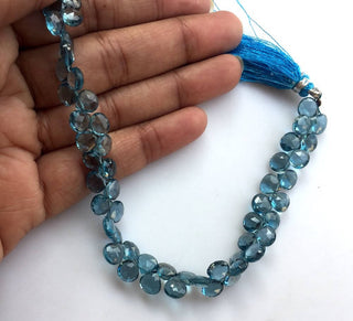 AAA London Blue Topaz Faceted Heart Shaped Briolette Beads, 4mm To 7mm Blue Topaz Beads, 7.5 Inch Strand, GDS1049/12