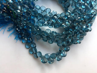 AAA London Blue Topaz Faceted Heart Shaped Briolette Beads, 4mm To 7mm Blue Topaz Beads, 7.5 Inch Strand, GDS1049/12