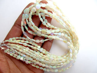 5mm To 8mm Natural White Ethiopian Welo Opal Smooth Oval Tumbles Beads, Welo Opal Tumbles, 18 Inch Strand, GDS1049/3