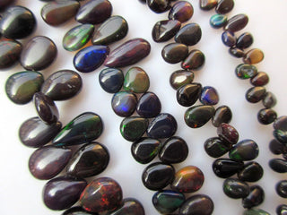 Black Opal Plain Smooth Pear Shaped Briolette Beads, Ethiopian Opal Briolettes, Welo Opal Beads, 6mm To 15mm, 17 Inches Strand, GDS1049/6
