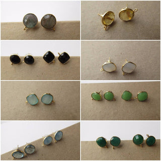 5 Pairs Aquamarine/Blue Topaz Color Hydro Quartz Earring Supplies, Gemstone Stud Earring Component Findings With Bail, GDS1041/9