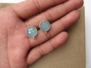 5 Pairs Blue Chalcedony Earring Supplies, Gemstone Stud Earring Component Findings With Bail, Gemstone Jewelry Making Supplies, GDS1041/10