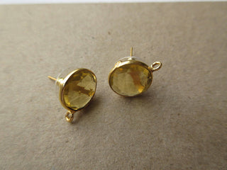 5 Pairs Citrine Color Hydro Quartz Round Bezel Set Earring Supplies, Gemstone Stud Earring Component Findings With Bail, GDS1041/11