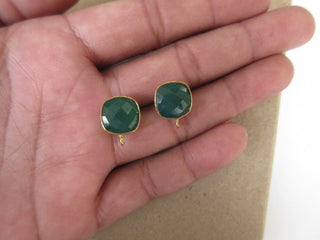 5 Pairs Green Onyx Earring Supplies, Gemstone Stud Earring Component Findings With Bail, Gemstone Jewelry Making Supplies, GDS1041/13