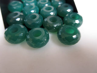 2 Pieces Natural Green Onyx Large Hole Gemstone beads, Huge 14mm Green Faceted Rondelle Beads With 5mm Hole/Drill Size, GDS1044/3