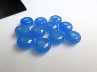 2 Pieces Natural Blue Chalcedony Large Hole Gemstone beads, Huge 14mm Blue Faceted Rondelle Beads With 5mm Hole/Drill Size, GDS1044/1