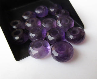 2 Pieces Natural Amethyst Large Hole Gemstone beads, Huge 14mm Purple Amethyst Faceted Rondelle Beads With 5mm Hole/Drill Size, GDS1044/4