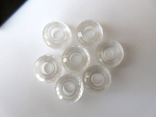 2 Pieces Natural Quartz Crystal Large Hole Gemstone beads Huge 14mm White Faceted Rondelle Beads With 5mm Hole/Drill
