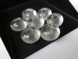 2 Pieces Natural Quartz Crystal Large Hole Gemstone beads Huge 14mm White Faceted Rondelle Beads With 5mm Hole/Drill