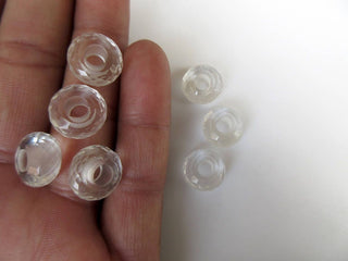 2 Pieces Natural Quartz Crystal Large Hole Gemstone beads Huge 14mm White Faceted Rondelle Beads With 5mm Hole/Drill