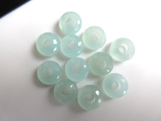 2 Pieces Natural Aqua Blue Chalcedony Large Hole Gemstone beads, Huge 14mm Faceted Rondelle Beads With 5mm Hole/Drill Size, GDS1044/8