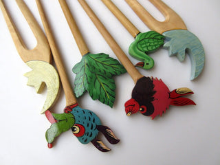 5 Pieces Wooden Hair Fork, Natural Wood Hair Stick, Wooden Hair Accessories, Hand Painted Hair Stick, 1 Prong Hair Fork, GDS1042/4
