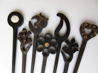 5 Pieces Heart Shaped Hand Carved Wood Hair Fork, Natural Wood Hair Stick, Wooden Hair Accessories, 1 Prong Hair Fork, GDS1042/8