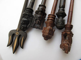 5 Pieces Wood Laughing Buddha Hand Carved Hair Fork, Natural Wood Hair Stick, Wooden Hair Accessories, 1 Prong Hair Fork, GDS1042/18