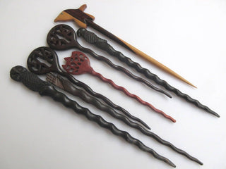 5 Pieces Rose Wood Hamsa Hand Hand Carved Hair Fork Natural Wood Hair Stick Twisted Spiral Hair Fork Wooden Hair