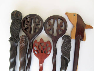 5 Pieces Rose Wood Hamsa Hand Hand Carved Hair Fork Natural Wood Hair Stick Twisted Spiral Hair Fork Wooden Hair