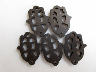 4 Pieces 29mm Beautiful Ebony Wood Hand Carved Hamsa Hand Pendant Hamsa Hand Wood Bead Pendant Charms Wooden Pendant