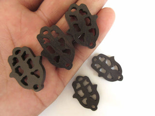 4 Pieces 29mm Beautiful Ebony Wood Hand Carved Hamsa Hand Pendant Hamsa Hand Wood Bead Pendant Charms Wooden Pendant