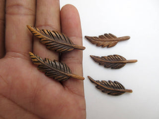 4 Pieces Mango Wood Hand Carved Feather Pendant, Wooden Feather Bead Pendant Charms, Wooden Pendant And Necklace, GDS1043/5