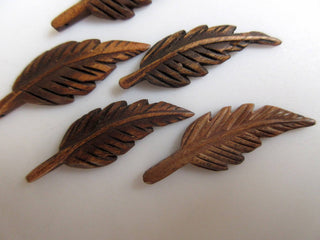 4 Pieces Mango Wood Hand Carved Feather Pendant, Wooden Feather Bead Pendant Charms, Wooden Pendant And Necklace, GDS1043/5