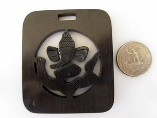 2 Pieces Natural Ebony Wood Ganesha Hand Carved Handmade Wooden Pendant,  GDS1043/12