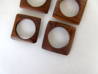 5 Pieces Hand Carved Natural Teak Wood Ring/Bead, Wooden Square Ring, Brown Bead Ring, Wooden Jewelry Supplies,  GDS1045/4