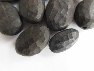 5 Pieces Dull Matte Hand Carved Natural Ebony Wooden Oval Tumble Beads, Faceted Wood Bead Pendant, Wooden Supplies Jewelry,  GDS1045/7