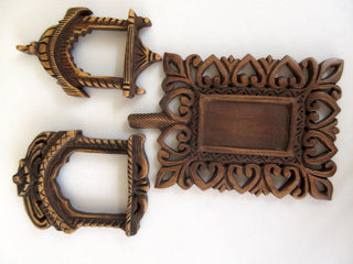 2 Pieces Hand Carved Wooden Window Temple Frame Pendant, Handmade Jharokha Pendant, Wood Art And Craft Framing Supplies Jewelry, GDS1046/4