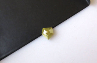 0.80CTW/5.9mm OOAK Yellow Green Shield Shaped Rose Cut Diamond Loose Cabochon, Faceted Diamond Rose Cut Cabochon For Ring, DDS518/1