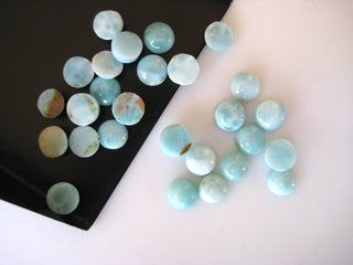 25 Pieces 5mm To 7mm Natural Larimar Round/Oval Shaped Blue Color Smooth Flat Back Loose Cabochons GDS1048/15