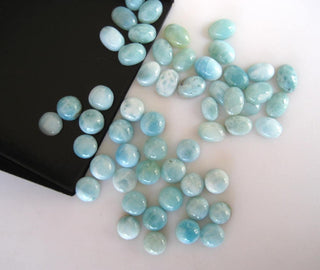 25 Pieces 5mm To 7mm Natural Larimar Round/Oval Shaped Blue Color Smooth Flat Back Loose Cabochons GDS1048/15