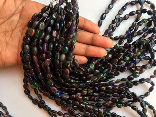 Black Welo Opal Plain Smooth Oval Tumble Beads, Ethiopian Opal Welo Opal Oval Nugget Beads, 5mm To 9mm Approx, 18 Inches Strand, GDS1049/8