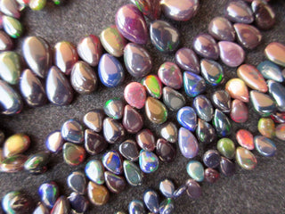 Black Opal Plain Smooth Pear Shaped Briolette Beads, Ethiopian Opal Briolettes, Welo Opal Beads, 6mm To 15mm, 17 Inches Strand, GDS1049/6