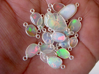 10 Pieces7mm To 10mm  Natural Ethiopian Opal Flat Back Rose Cut Cabochon Connectors, 925 Sterling Silver Welo Opal Connectors, GDS1049/3