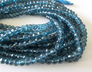 White Topaz Coated Rondelle Beads, London Blue Topaz Color Micro Faceted Rondelle Beads, 4mm Beads, 13 Inches Each, GDS1059