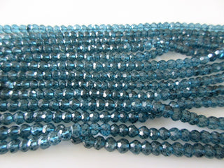 White Topaz Coated Rondelle Beads, London Blue Topaz Color Micro Faceted Rondelle Beads, 4mm Beads, 13 Inches Each, GDS1059