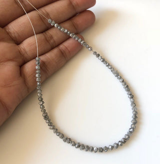 Rough Uncut Diamond Smooth Round Beads, Conflict Free Grey White Natural Raw Diamond Rondelle Beads, Loose Diamond Beads, DDS546/1/2/3