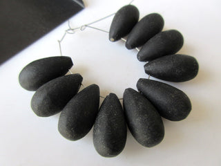 Black Onyx Smooth Unpolished Raw Matte Finish Briolettes, Black Onyx Tear Drop Beads, 10 Pieces 10x19mm Approx., GDS1077