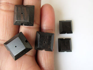 5 Pieces Flat Drop Square Hand Carved Natural Ebony Wood Beads, Smooth Drop Square Wooden Bead Pendant, Wooden Supplies Jewelry, GDS1078