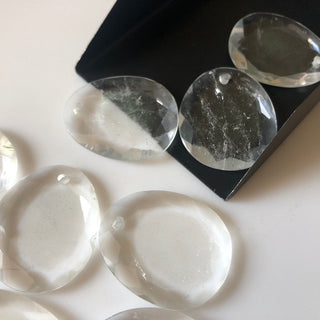 1 Piece Huge 15x30mm Approx Oval Shaped Front Top Drilled Flat Back Faceted Natural Quartz Crystal Rose Cut Loose Cabochons GDS1080