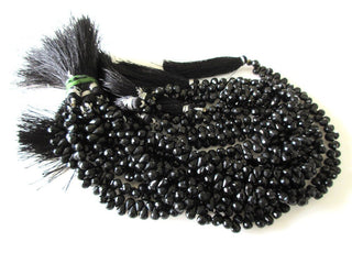 Black Spinel Briolette Beads, Faceted Black Spinel Tear Drop Beads, 6mm Natural Loose Black Spinel, 10 Inch Strand, GDS1085