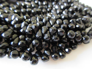 Black Spinel Briolette Beads, Faceted Black Spinel Tear Drop Beads, 6mm Natural Loose Black Spinel, 10 Inch Strand, GDS1085