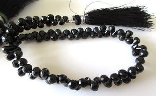 Black Spinel Briolette Beads, Faceted Black Spinel Tear Drop Beads, 6mm Natural Loose Black Spinel, 10 Inch Strand, GDS1085