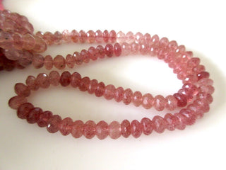 Natural Pink Strawberry Quartz Faceted Rondelle Shaded Beads, 7mm to 8mm Strawberry Quartz Beads, Pink Strawberry Quartz Jewelry, GDS1087