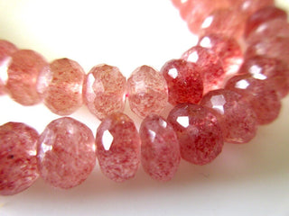 Natural Pink Strawberry Quartz Faceted Rondelle Shaded Beads, 7mm to 8mm Strawberry Quartz Beads, Pink Strawberry Quartz Jewelry, GDS1087