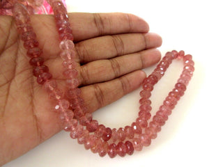 Natural Pink Strawberry Quartz Faceted Rondelle Shaded Beads, 7mm to 8mm Strawberry Quartz Beads, Pink Strawberry Quartz Jewelry, GDS1087