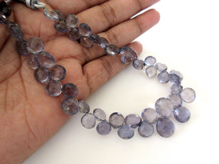 Iolite Faceted Heart Beads, AAA Iolite Briolette Beads, Heart Shaped Iolite Briolettes, 5mm/7mm/11mm, Loose Iolite Gemstone Beads, GDS1092