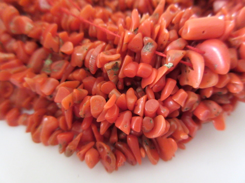 Natural Italian Red Coral Branch Beads Gemstone-Vintage Coral 16Inch  Necklace